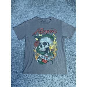 Poison Shirt Mens S Brown Snake Skull Short Rock N Roll Sleeve Crew Neck Cotton